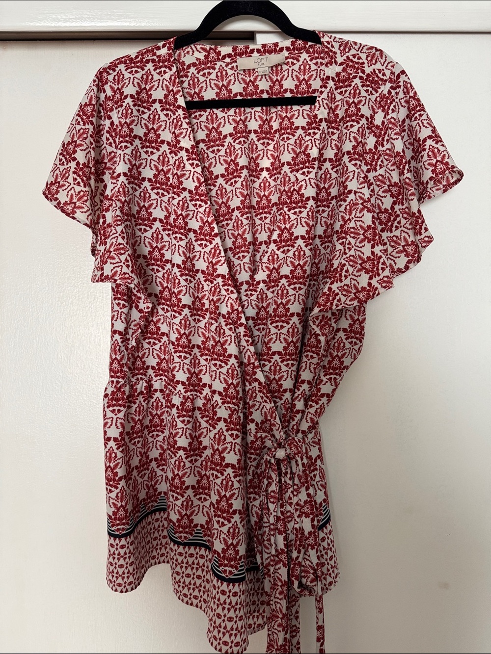 LOFT Red & White Floral Wrap Blouse